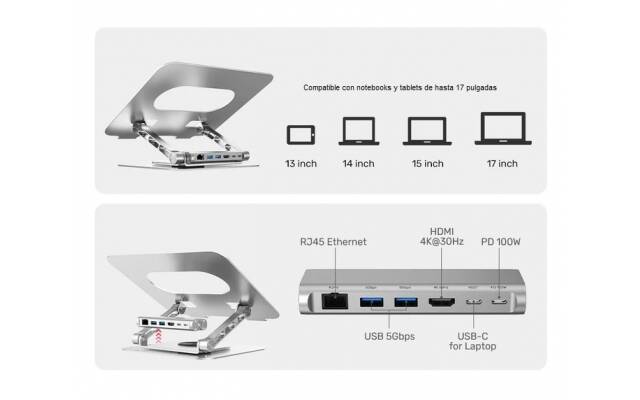 Soporte para Notebook Unitek con HUB USB-C