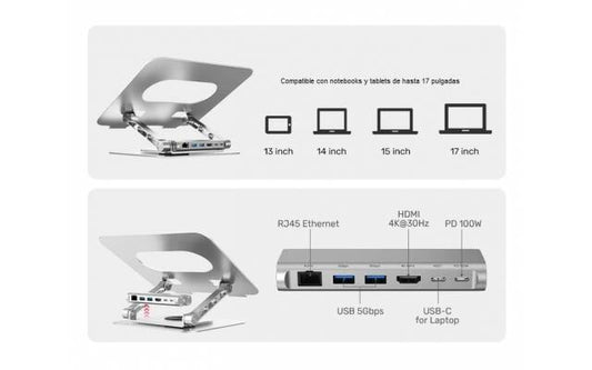 Soporte para Notebook Unitek con HUB USB-C